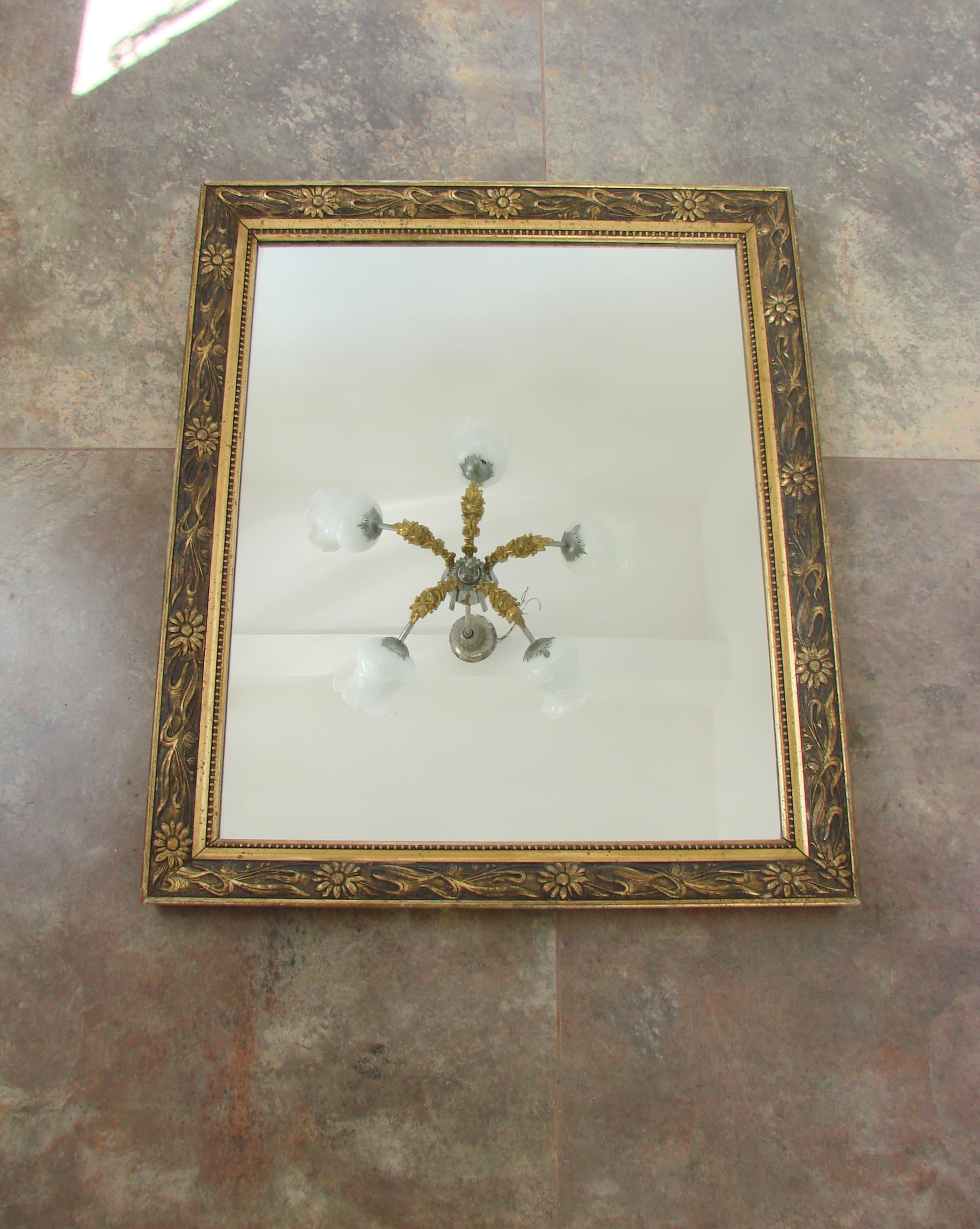 Wall mirror, gold brown, wood glass, 1960s - 316801