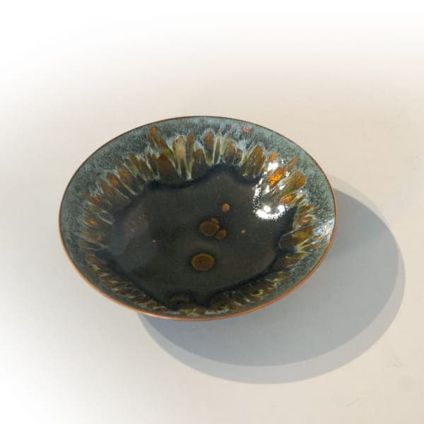 Pedestal Dish, green enamel, brass, Germany, 1960s. - 317476