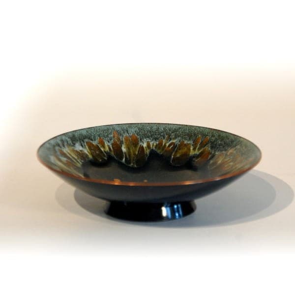 Pedestal Dish, green enamel, brass, Germany, 1960s. - 317477