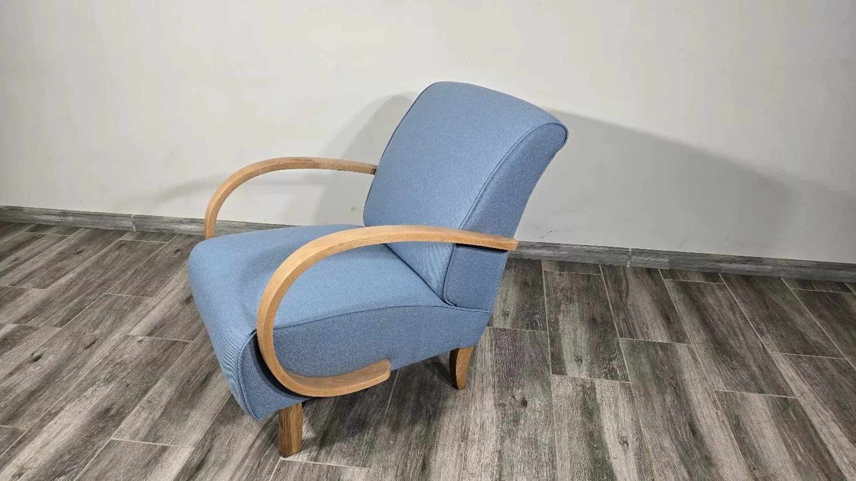 Armchair H 410, blue, oak, by J. Halabala, UP Závody, Czechoslovakia, 1950s. - 151