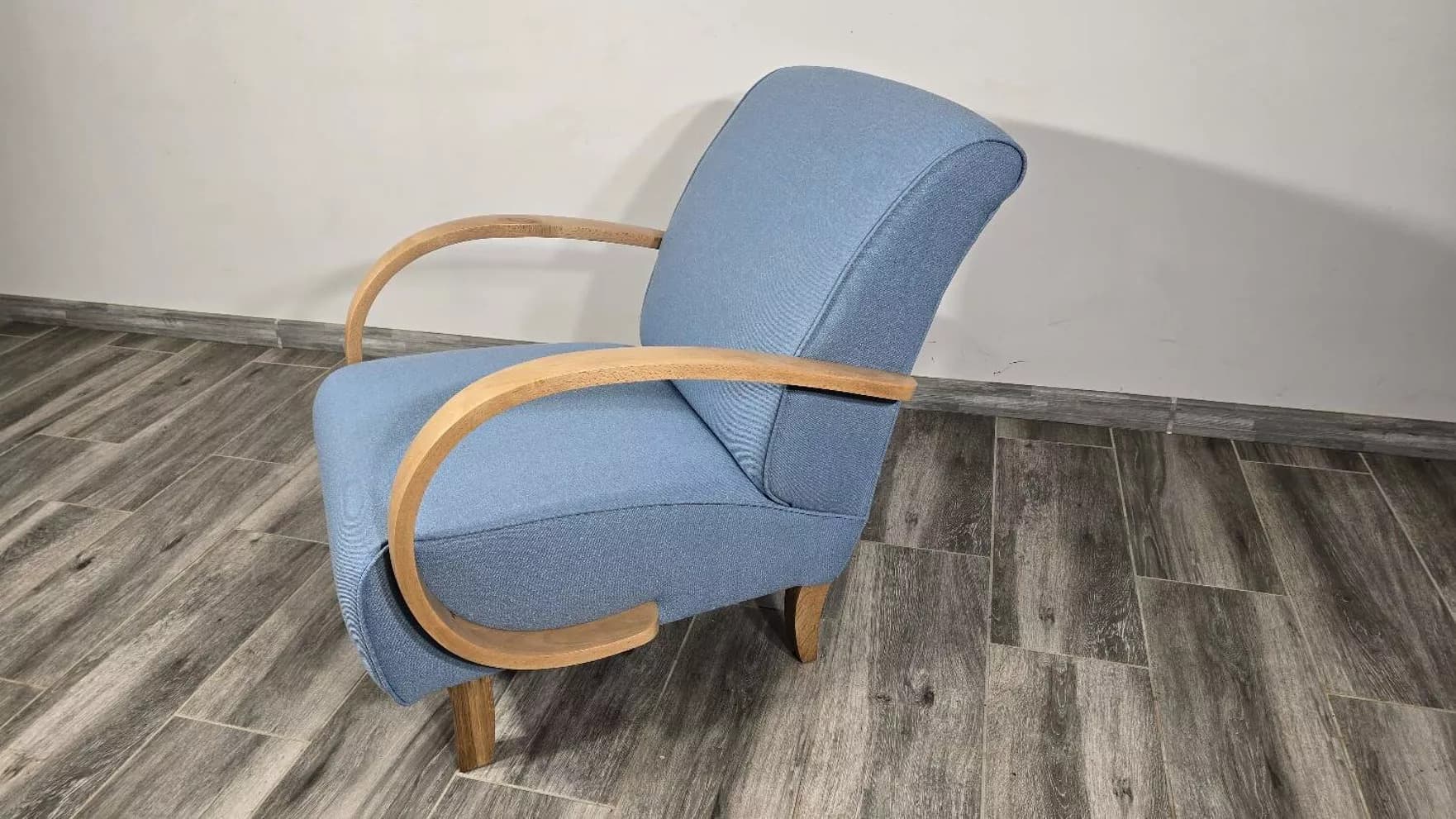 Armchair H 410, blue, oak, by J. Halabala, UP Závody, Czechoslovakia, 1950s. - 153