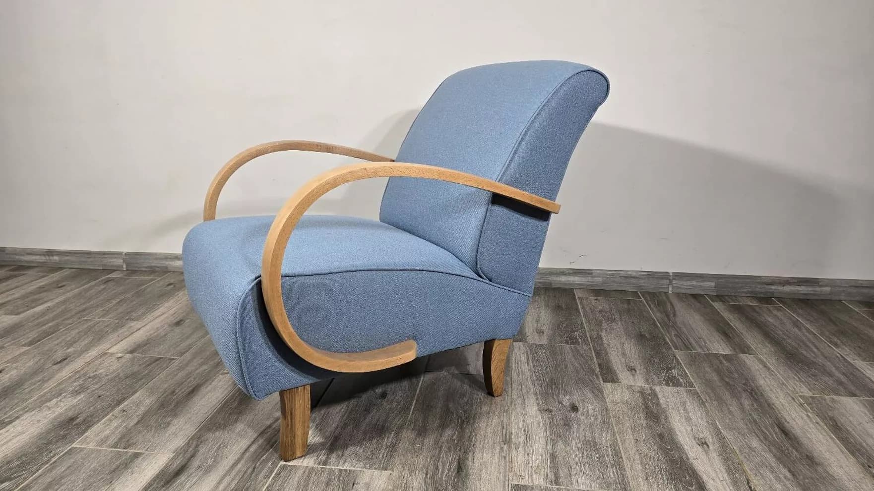 Armchair H 410, blue, oak, by J. Halabala, UP Závody, Czechoslovakia, 1950s. - 148