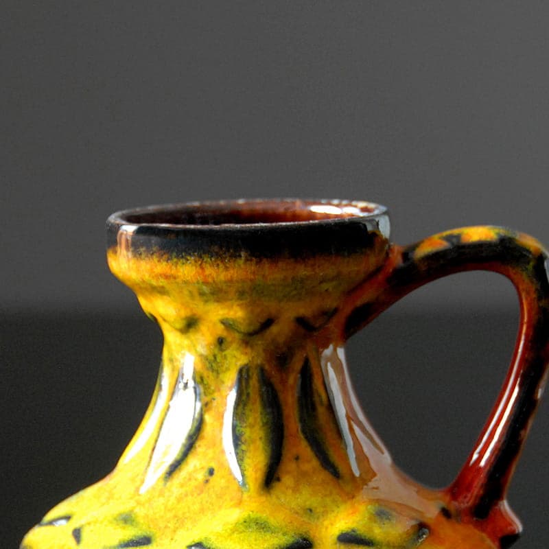 Vase, yellow orange red black ceramics, by B. Mans, Bay Keramik, Germany, 1960s. - 317350