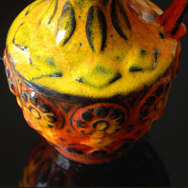Vase, yellow orange red black ceramics, by B. Mans, Bay Keramik, Germany, 1960s. - 317349
