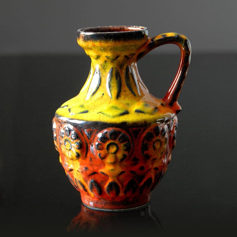 Vase, yellow orange red black ceramics, by B. Mans, Bay Keramik, Germany, 1960s. - 317351