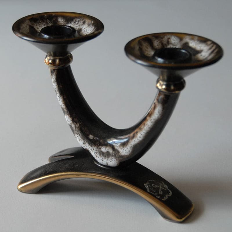 Two-arm candlestick, brown white gold, ceramics, Dumler Breiden Hohr Pottery, Germany, 1970s. - 317336
