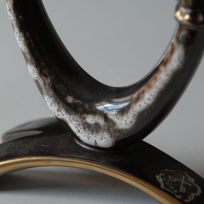 Two-arm candlestick, brown white gold, ceramics, Dumler Breiden Hohr Pottery, Germany, 1970s. - 317334