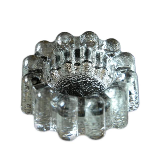 Ashtray ice glass transparent blue, Pukeberg, Sweden, 1970s. - DIMENSION