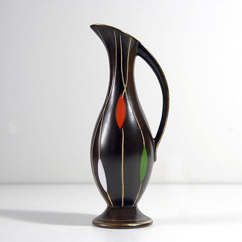 Wazon Op Art, brązowy, ceramika, Niemcy, lata 50. - 317061