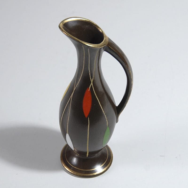 Wazon Op Art, brązowy, ceramika, Niemcy, lata 50. - 317059