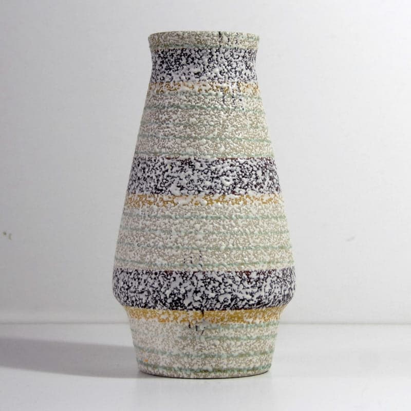 Wazon ceramiczny, pastelowy biały żółty zielony brązowy czarny, Niemcy, lata 70. - 317039