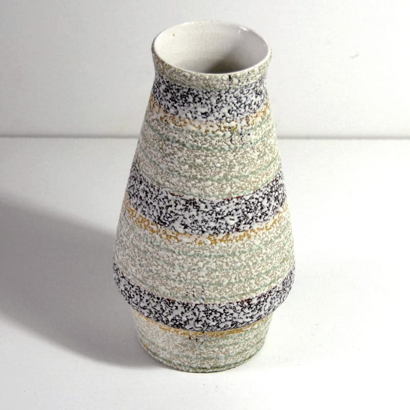 Wazon ceramiczny, pastelowy biały żółty zielony brązowy czarny, Niemcy, lata 70. - 317040