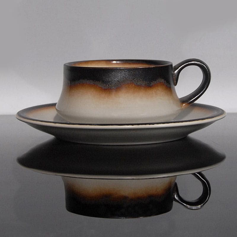 Zestaw filiżanek do kawy, porcelana czarna brązowa beżowa, Mancioli, Włochy, lata 70. - 317279