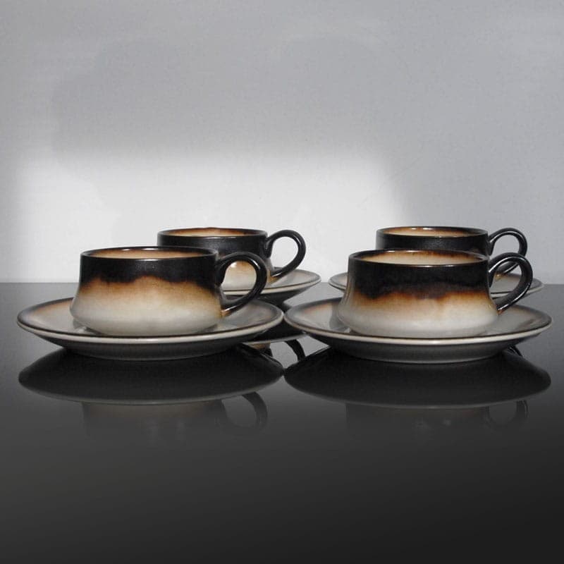 Zestaw filiżanek do kawy, porcelana czarna brązowa beżowa, Mancioli, Włochy, lata 70. - 317280