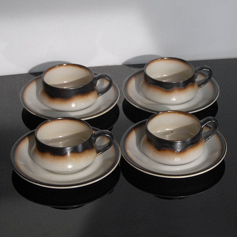 Zestaw filiżanek do kawy, porcelana czarna brązowa beżowa, Mancioli, Włochy, lata 70. - 317278