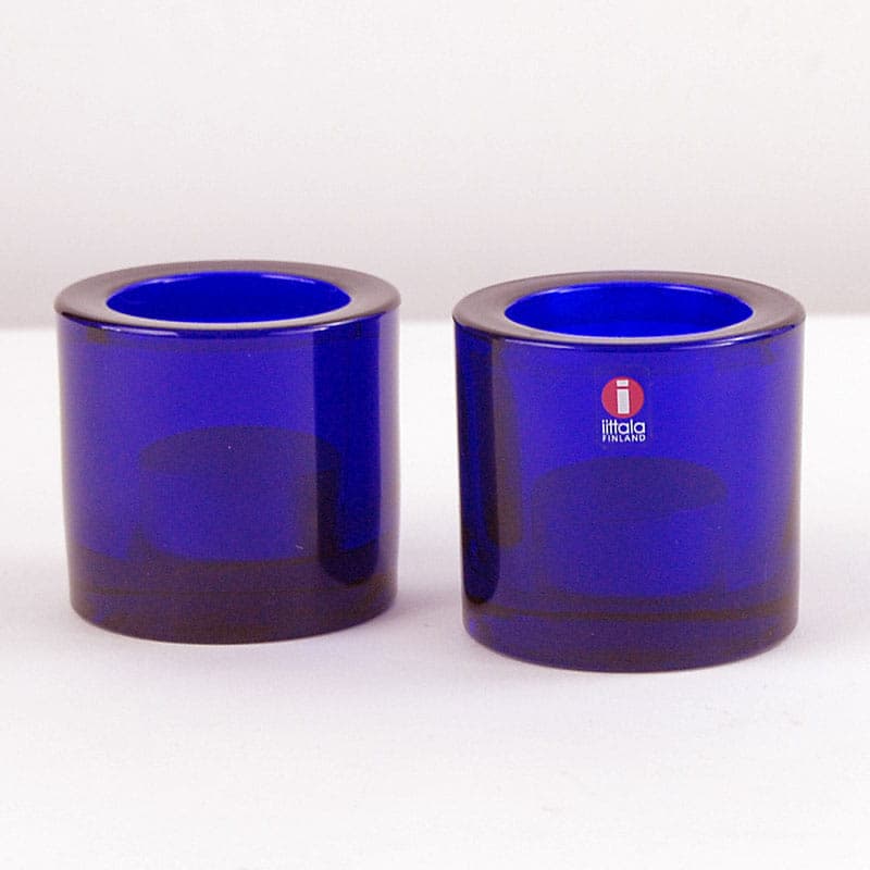 Para świeczników Kivi, szkło niebieskie, proj. H. Orvola, Iittala, Finlandia, lata 80. - 318372