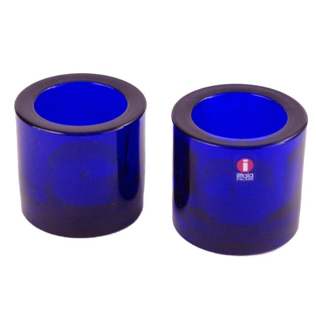Para świeczników Kivi, szkło niebieskie, proj. H. Orvola, Iittala, Finlandia, lata 80. - WYMIARY