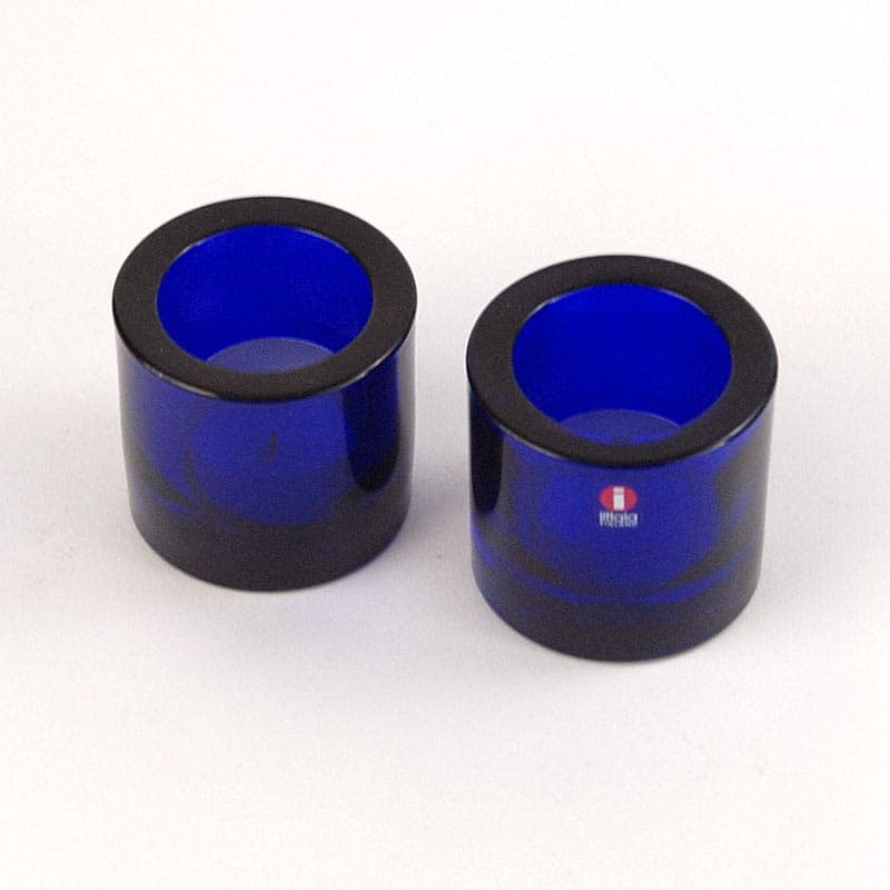 Para świeczników Kivi, szkło niebieskie, proj. H. Orvola, Iittala, Finlandia, lata 80. - 318373
