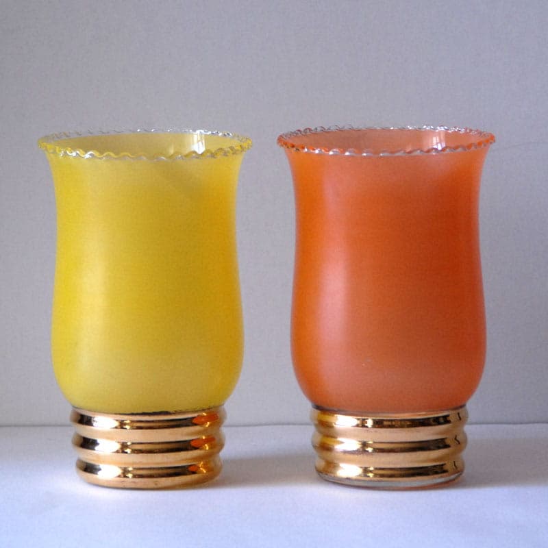 Pair of vases, Art Deco, yellow and orange, glass, Belgium, 1930s. - 318361