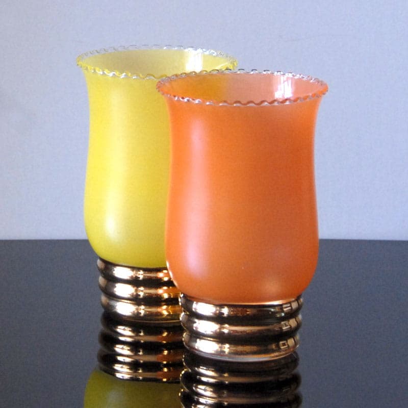 Pair of vases, Art Deco, yellow and orange, glass, Belgium, 1930s. - 318360