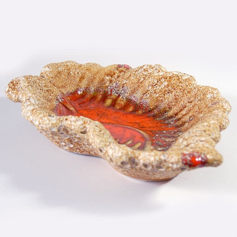 Patera Vallauris, beżowo-pomarańczowa, ceramika, Francja, lata 60. - 318337