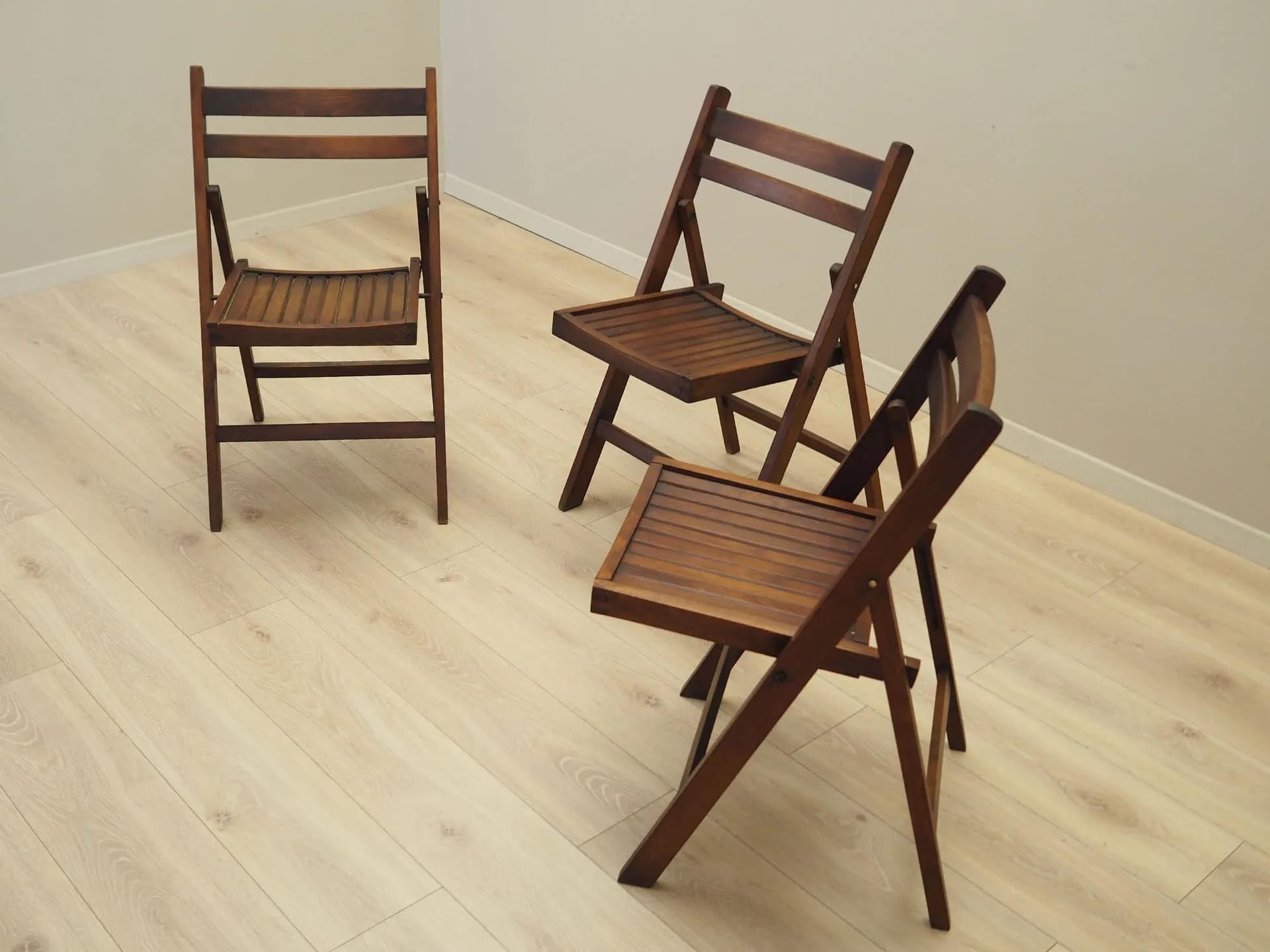 Set of Three Folding Chairs, Scandinavian Design, brown pine, Denmark, 1990s - 23344