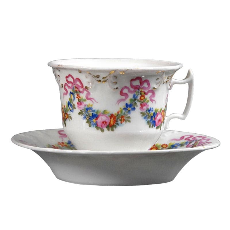 Filiżanka ze spodkiem Biedermeier, porcelana biała, Niemcy, XIX w. - 318286