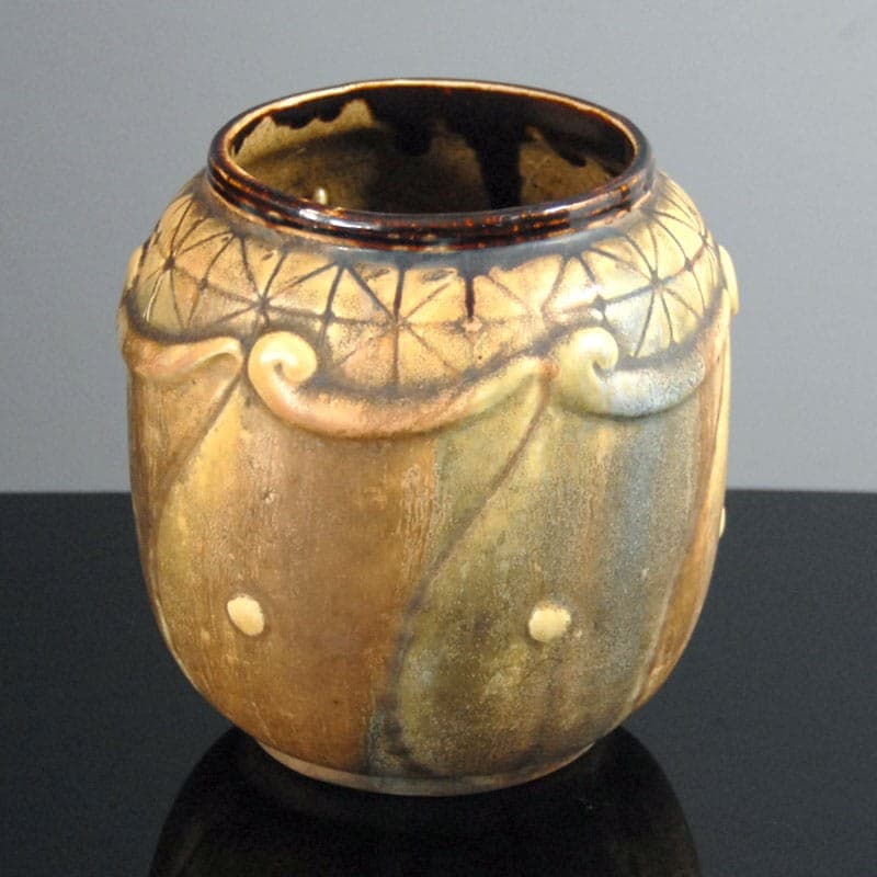 Wazon Art Deco, brązowy zielony beżowy, ceramika, Belgia, lata 30. - 318273