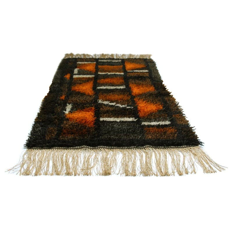 Dywan Rya, brązowy pomarańczowy, wełna, Finlandia, lata 60. - 318264