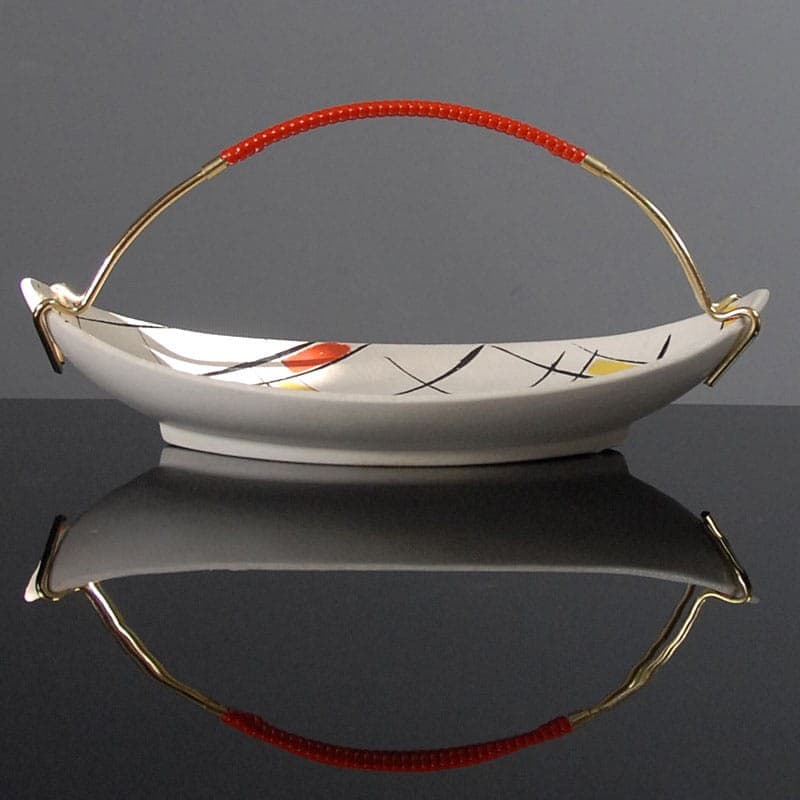 Patera mid-century, ceramika kremowa, uchwyt mosiądz, Niemcy, lata 50. - 318200