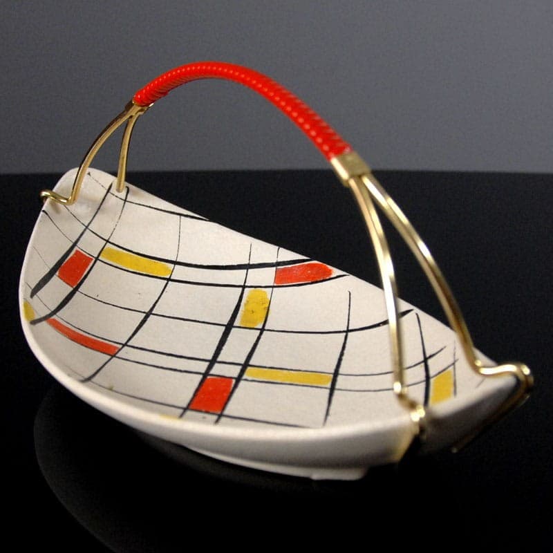 Patera mid-century, ceramika kremowa, uchwyt mosiądz, Niemcy, lata 50. - 318201
