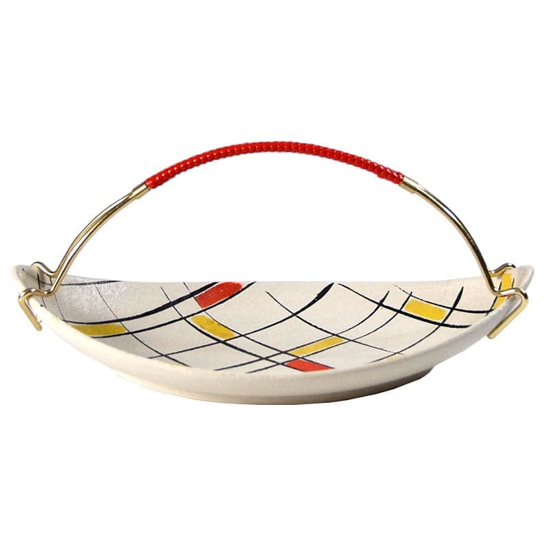 Patera mid-century, ceramika kremowa, uchwyt mosiądz, Niemcy, lata 50. - 318202