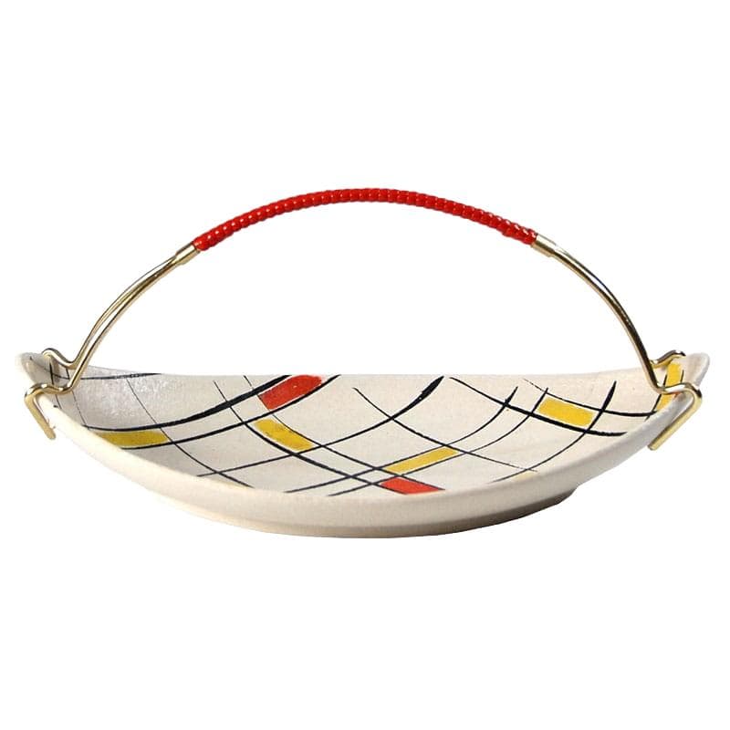 Patera mid-century, ceramika kremowa, uchwyt mosiądz, Niemcy, lata 50.