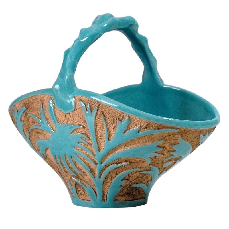Patera sgraffito, turkusowa, ceramika, Deruta, Włochy, lata 50.