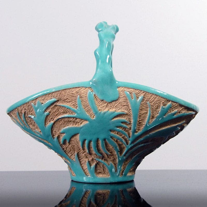 Patera sgraffito, turkusowa, ceramika, Deruta, Włochy, lata 50. - 318140