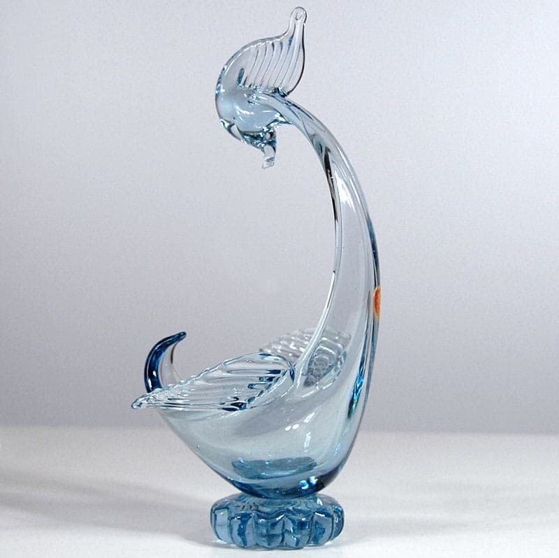 Bird figurine, Murano, pale blue transparent glass, Italy, 1960s. - 318137