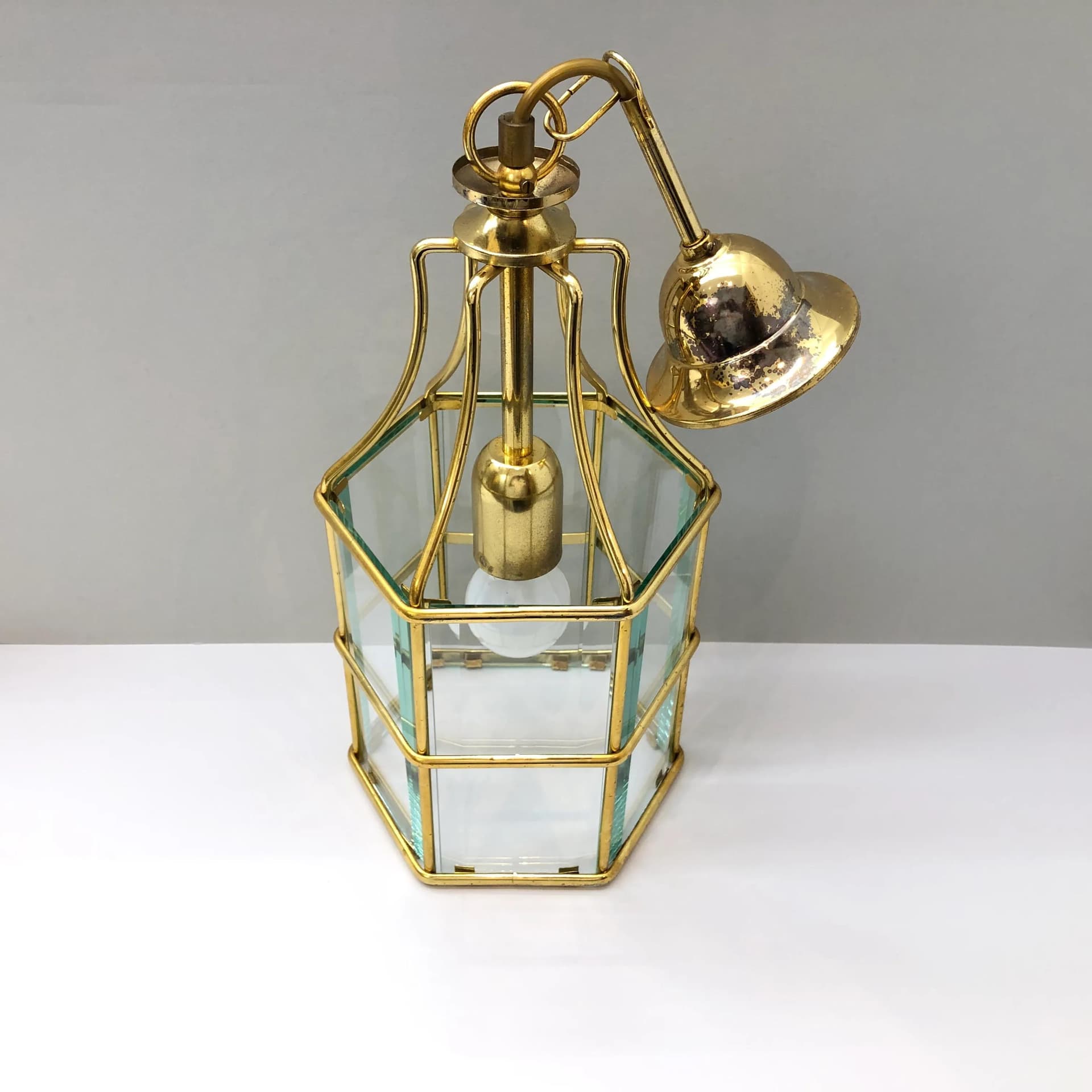 Lampa wisząca, złocona stal, szkło, Niemcy, lata 70. - 23545