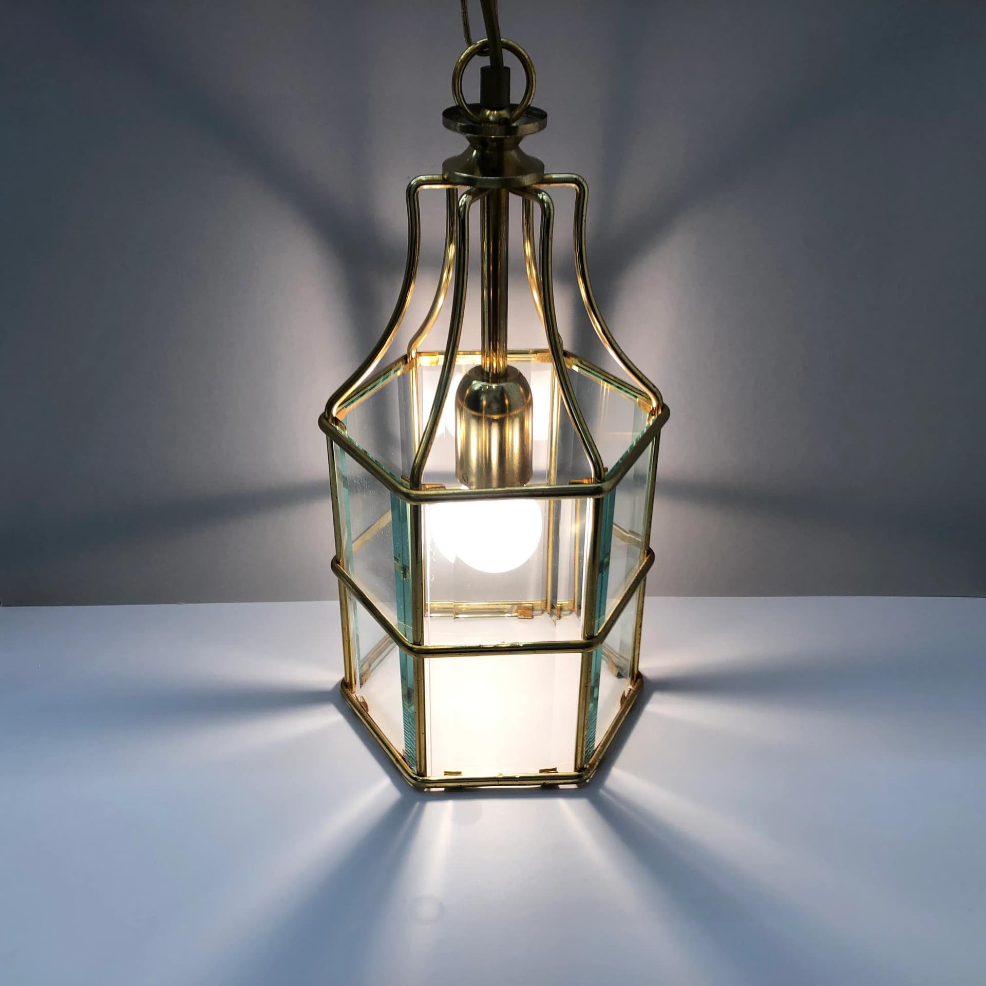 Lampa wisząca, złocona stal, szkło, Niemcy, lata 70. - 23540