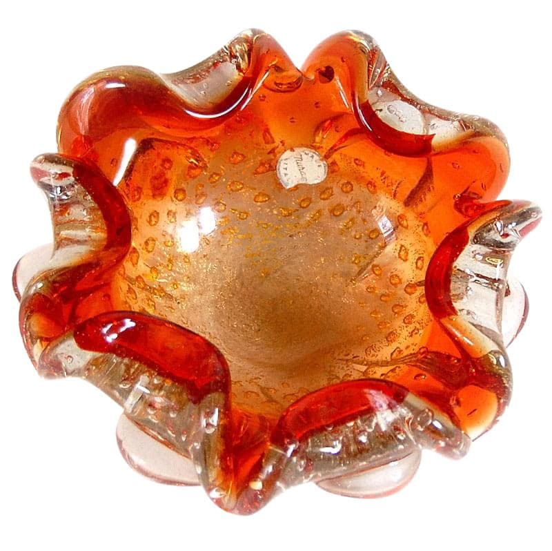 Patera Murano, szkło czerwono-pomarańczowe, Barovier & Toso, Włochy, lata 60.