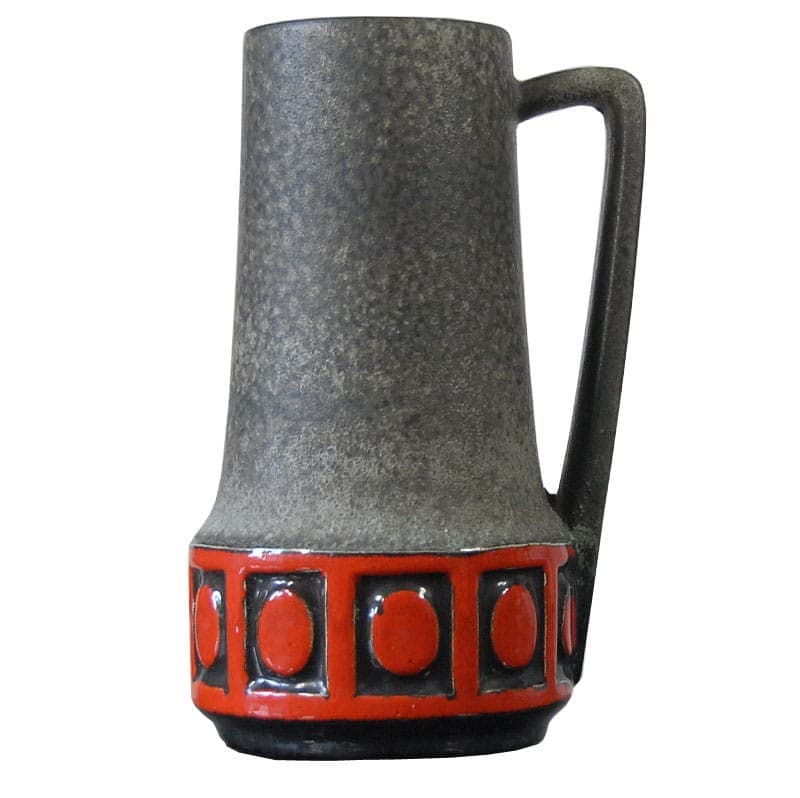 Wazon ceramiczny szary czerwony czarny, Scheurich, Niemcy, lata 60. - 318102
