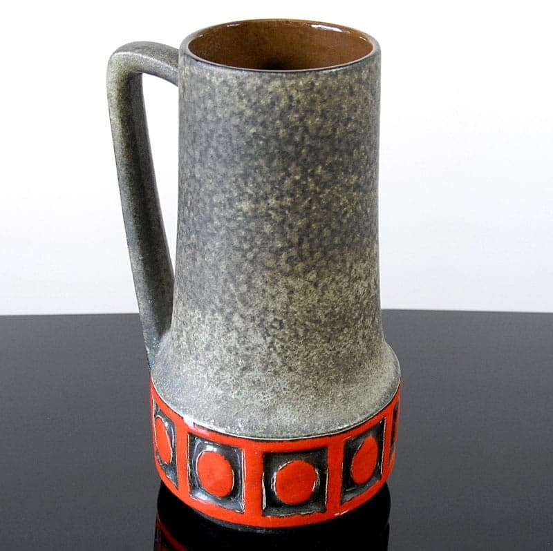 Wazon ceramiczny szary czerwony czarny, Scheurich, Niemcy, lata 60. - 318101