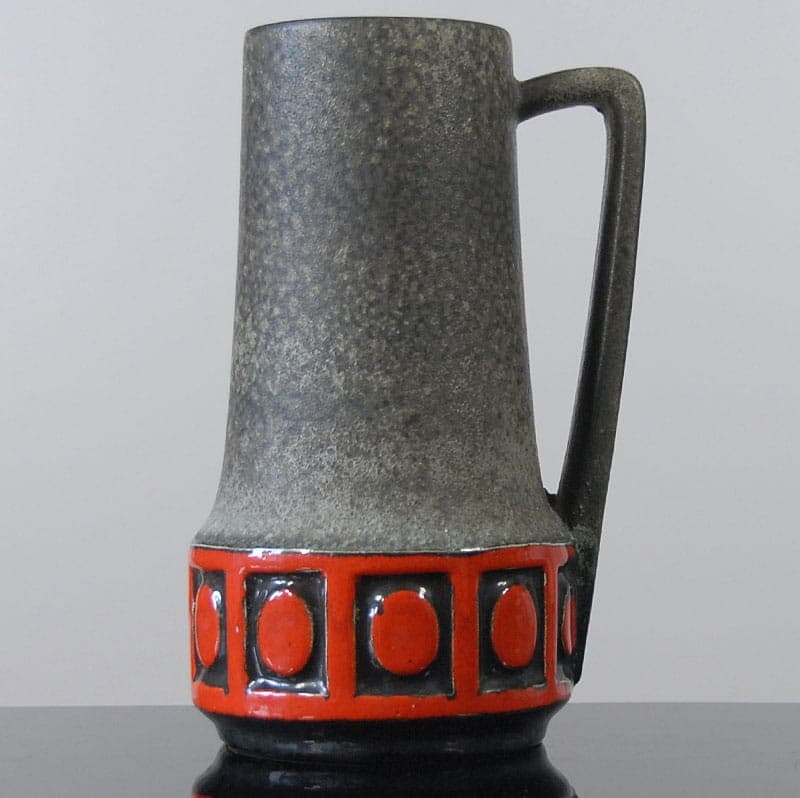 Wazon ceramiczny szary czerwony czarny, Scheurich, Niemcy, lata 60. - 318100