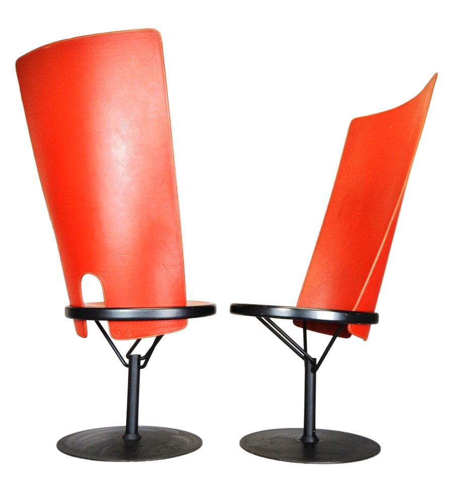 Para krzeseł obrotowych Horving, skóra czerwona, metal czarny, proj. B. Lindau, Szwecja, lata 80. - 79173