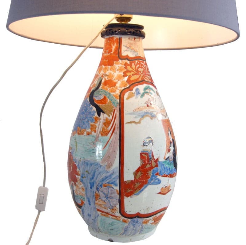 Lampa stołowa Imari, porcelana pomarańczowa niebieska biała, Japonia, początek XX w. - 318041
