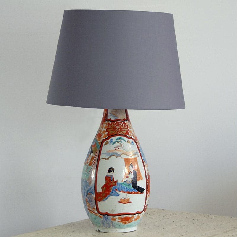 Lampa stołowa Imari, porcelana pomarańczowa niebieska biała, Japonia, początek XX w. - 318040