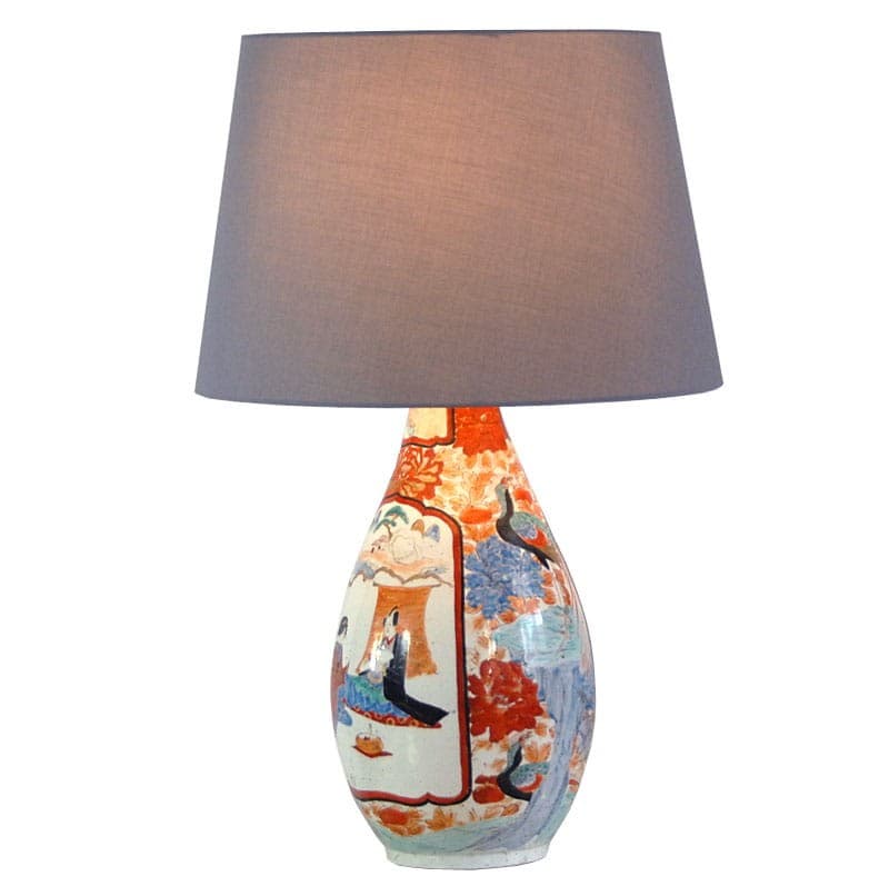 Lampa stołowa Imari, porcelana pomarańczowa niebieska biała, Japonia, początek XX w. - 318042