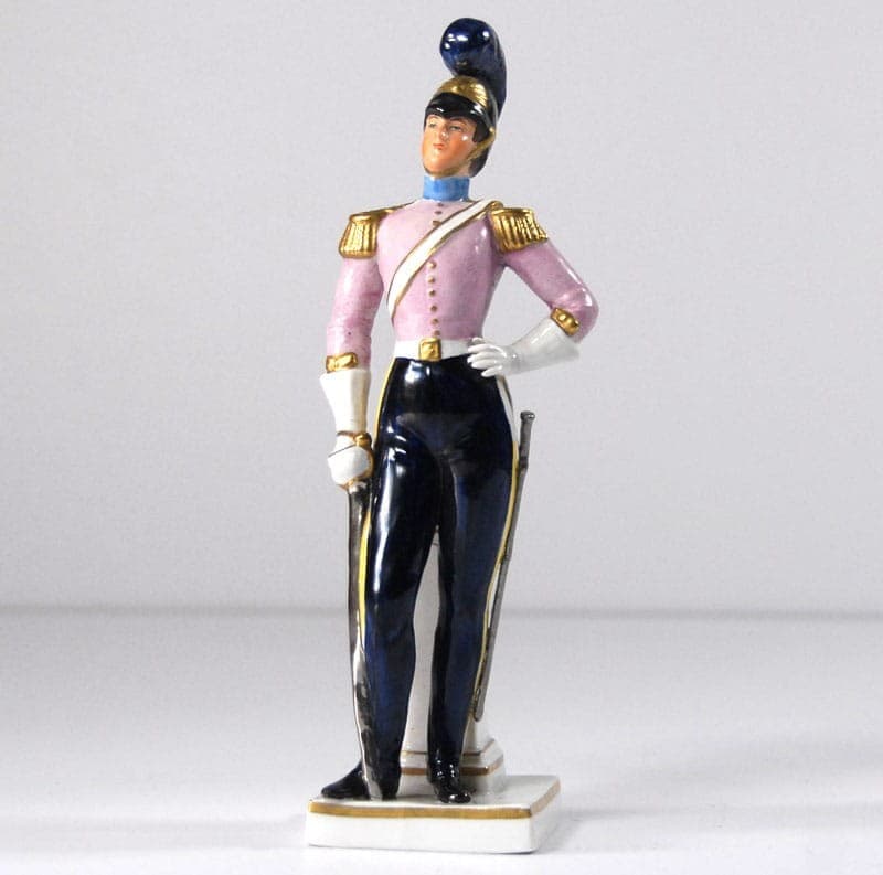 Figurine of a Soldier, pink, navy blue, porcelain, Sitzendorf, Germany, 1930s. - 317985