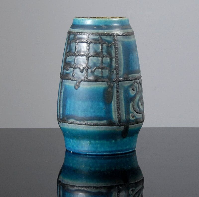Wazon, ceramika niebieski czarny, Bay Keramik, Niemcy, lata 60. - 317938