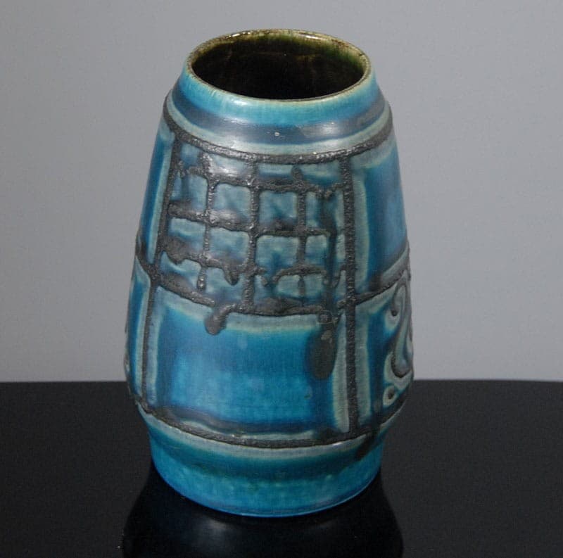 Wazon, ceramika niebieski czarny, Bay Keramik, Niemcy, lata 60. - 317939