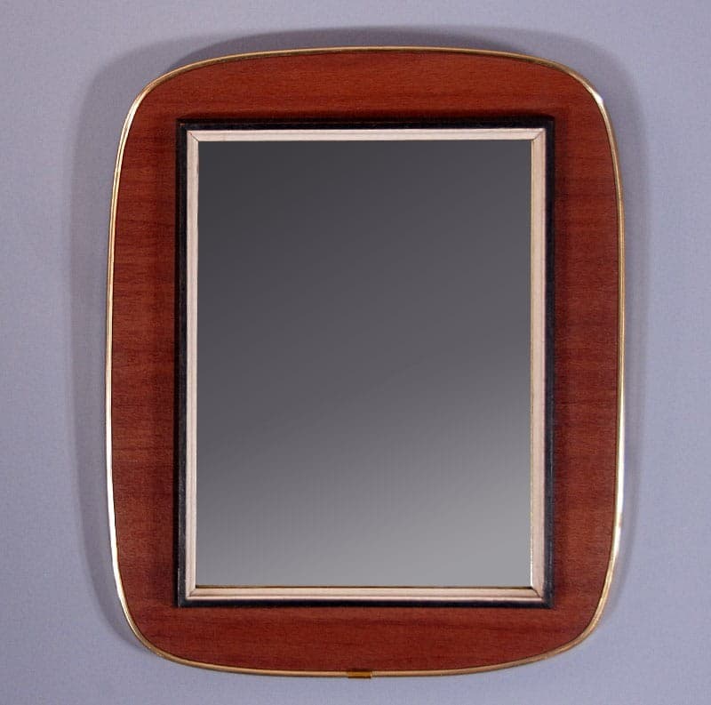 Lustro ścienne, mid-century modern, drewno brązowe, metal złoty, Niemcy, lata 60. - 317919